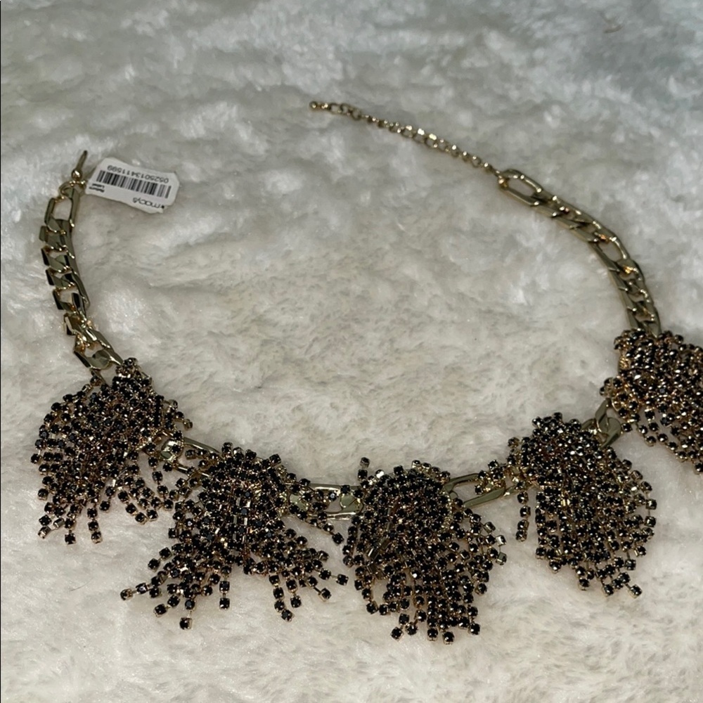 Huge Rhinestone Statement Necklace INC Brand in BlackTone Metal Waterfall Design